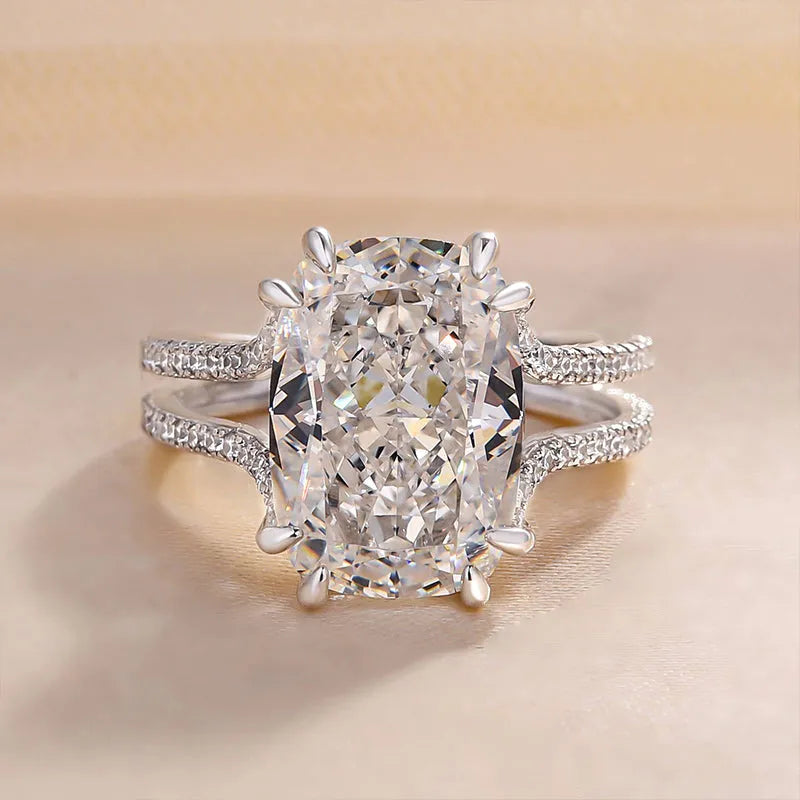Charming Cushion Cut 7.5ct Split Shank Engagement Ring In Sterling Silver