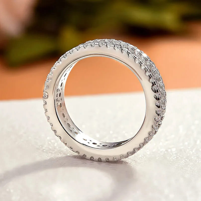 925 Sterling Silver Round Cut Wide Eternity Band