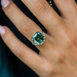 Regal Asscher Cut 4.5ct Emerald Green Three Stone Engagement Ring In Sterling Silver