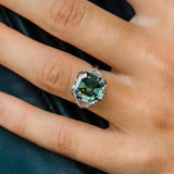 Regal Asscher Cut 4.5ct Emerald Green Three Stone Engagement Ring In Sterling Silver