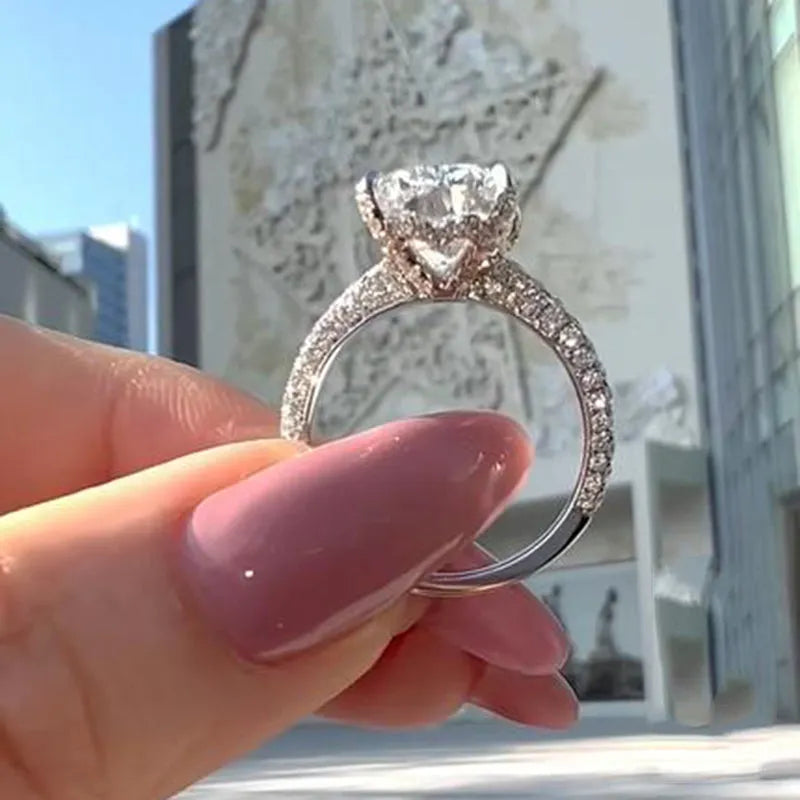 Deluxe Cushion Cut 9.0ct Pave Engagement Ring In Sterling Silver
