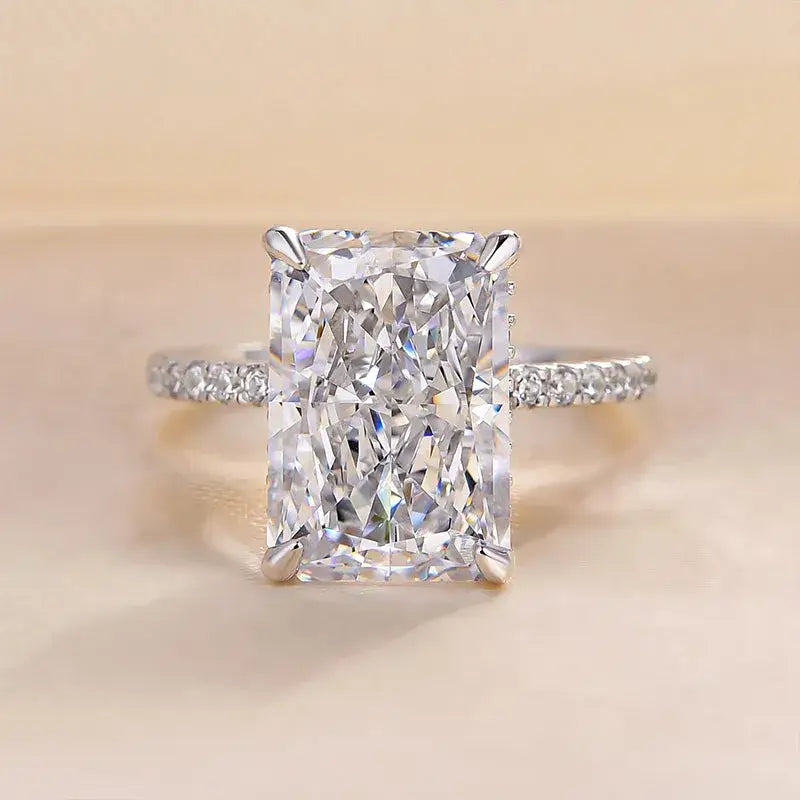 Luxurious Hidden Halo Radiant Cut 7.0ct Engagement Ring In Sterling Silver