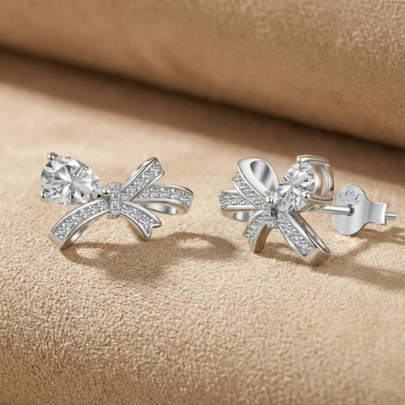 925 Sterling Silver Bow-knot Pear Cut Stud Earrings