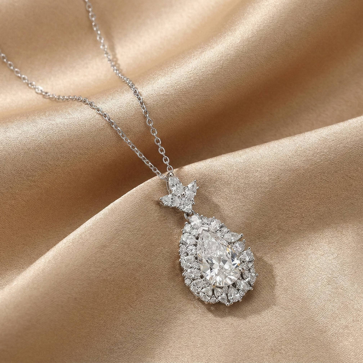 Pear Cut Multi Color Halo Sterling Silver Necklace