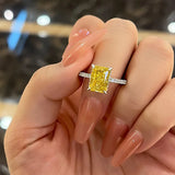 Gorgeous Radiant Cut 3.3ct Yellow Stone Hidden Halo Engagement Ring In Sterling Silver