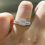 Opulent Cushion Cut 2.0 ct Hidden Halo 925 Sterling Silver Wedding Ring Set