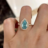 Vibrant Pear Cut 2.5ct Aquamarine Blue Halo Design Engagement Ring In Sterling Silver