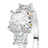 Gauzy Solarii Moissanite 2.0ct Cushion Cut 925 Sterling Silver Three Stone Engagement Ring