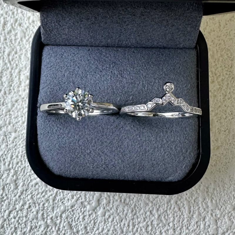 Solarii Moissanite 1.0ct Round Cut 925 Sterling Silver Wedding Ring Set