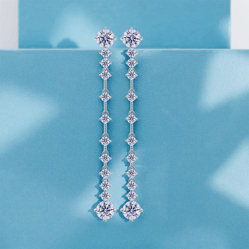 Solarii Moissanite Round Cut 925 Sterling Silver Drop Earrings