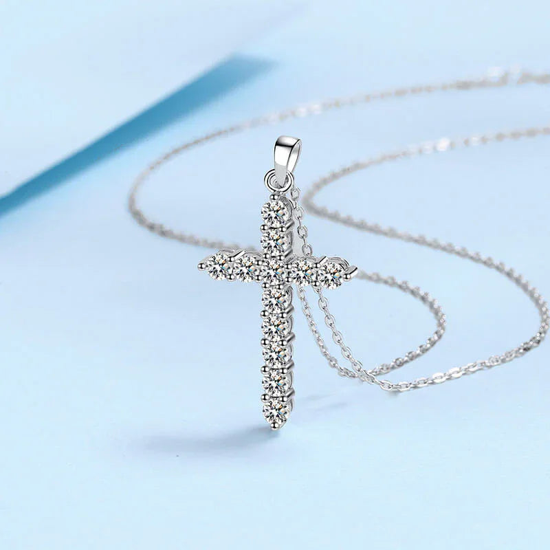 Solarii Moissanite Round Cut Cross 925 Sterling Sliver Necklace
