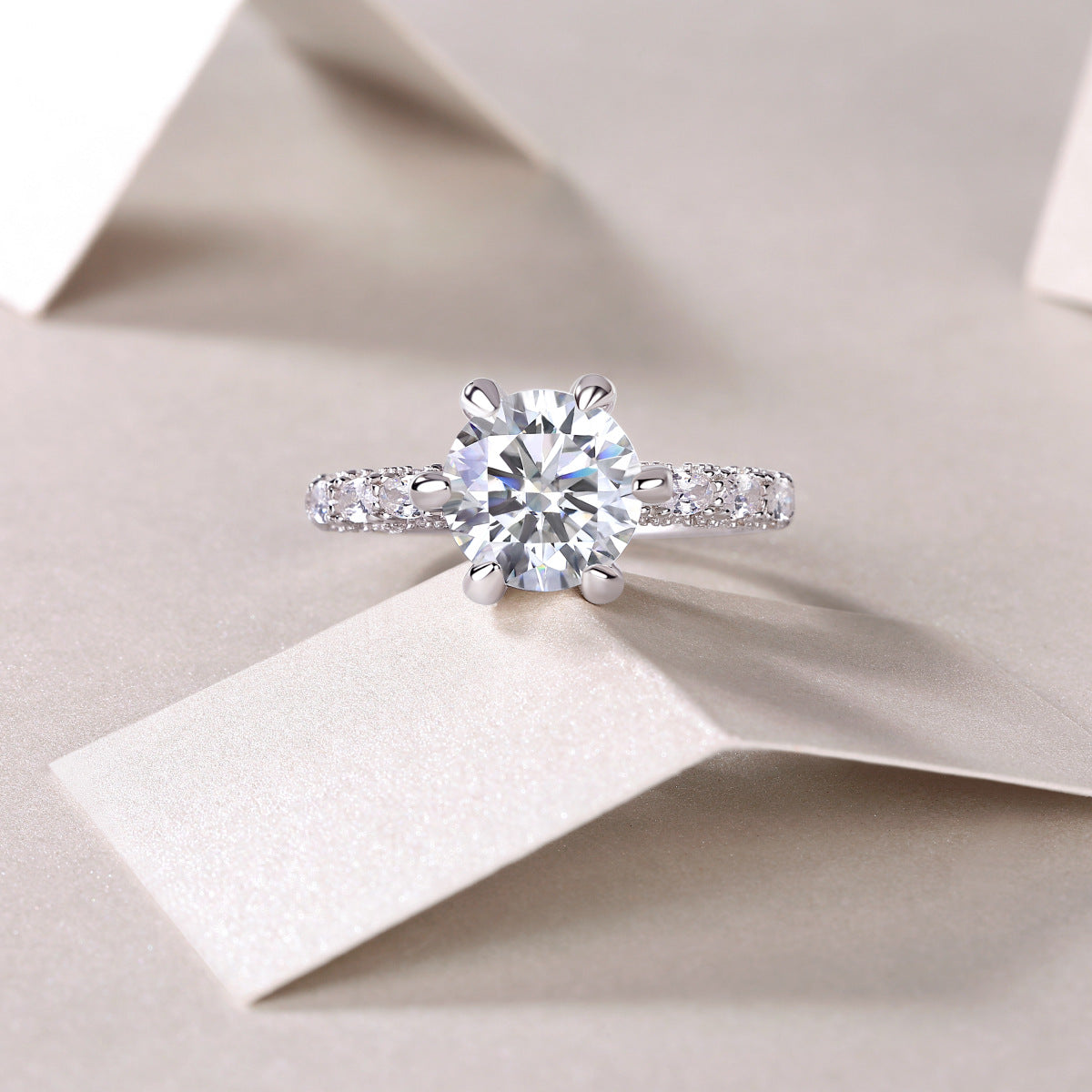 Solarii Moissanite Round Cut 925 Sterling Silver Engagement Ring
