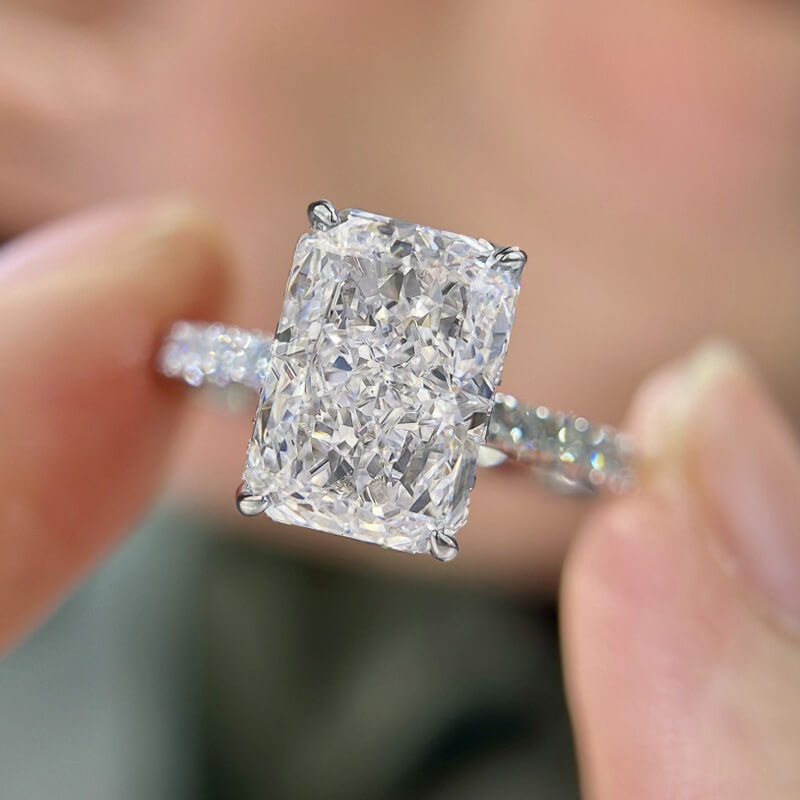 Luxurious Hidden Halo Radiant Cut 7.0ct Engagement Ring In Sterling Silver