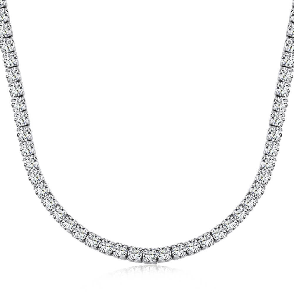 Classic Round Cut Tennis Sterling Silver Necklace