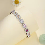 Artistic Radiant Cut Bracelet for Women, accented with Pink Stone, Ruby, Aquamarine Blue, and Yellow Stones