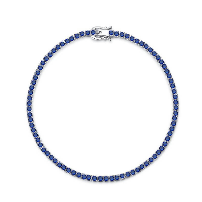 Round Cut Simulated Diamonds and Colored Gemstone Tennis Bracelet in Sterling Silver