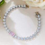 Pristine Radiant Cut Pink Stone Bracelet with White Accent Stones for Women