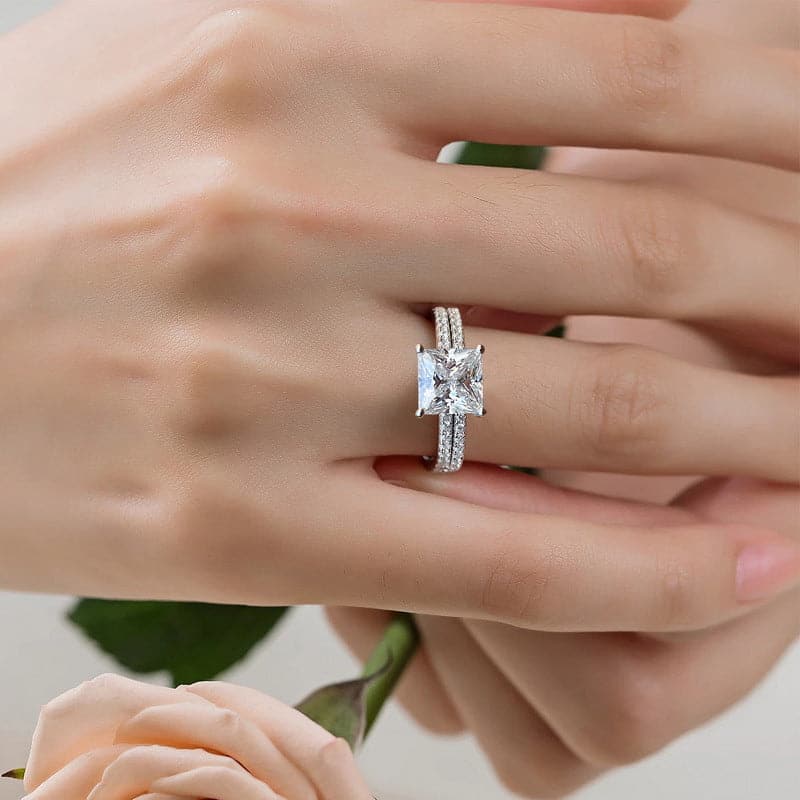 Solarii Moissanite 1.81ct Princess Cut 925 Sterling Silver Wedding Ring Set