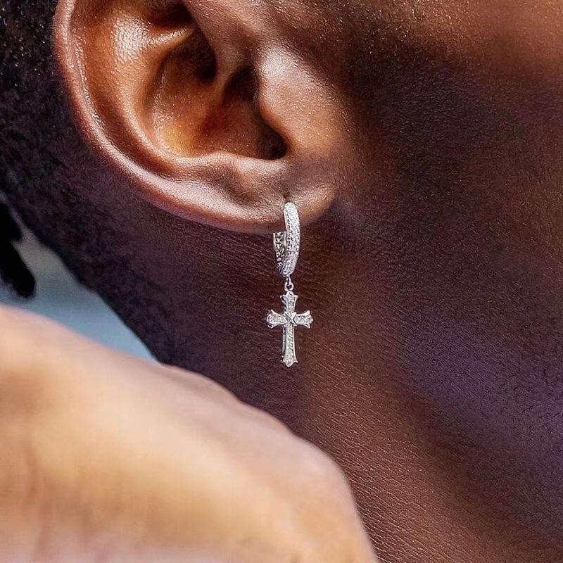Solarii Moissanite Round Cut 925 Sterling Silver Asymmetrical Cross Design Earrings