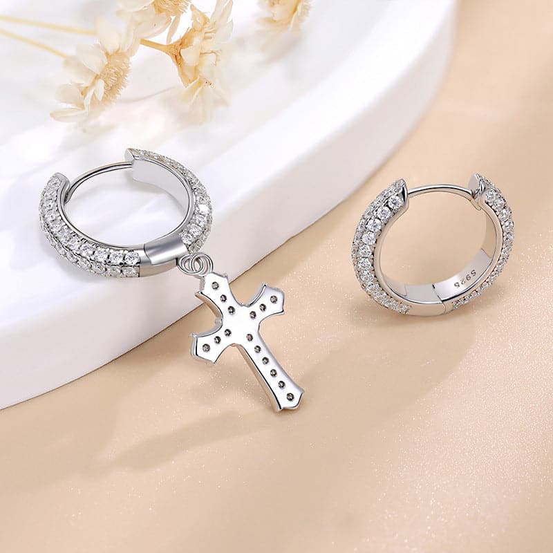 Solarii Moissanite Round Cut 925 Sterling Silver Asymmetrical Cross Design Earrings