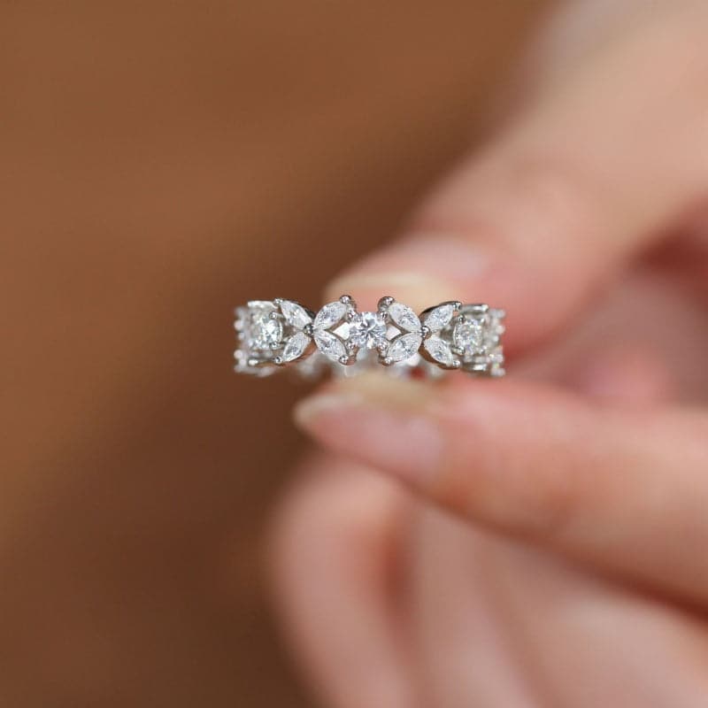 Solarii Moissanite 1.0ct Butterfly Design Round Cut & Marquise Cut Full Eternity Ring 925 Sterling Silver Wedding Band