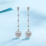 Heart Cut Moissanite Drop Earrings in White Gold Plating, 925 Sterling Silver