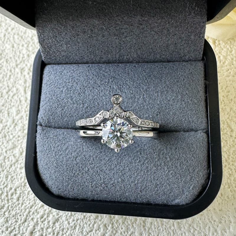 Solarii Moissanite 1.0ct Round Cut 925 Sterling Silver Wedding Ring Set