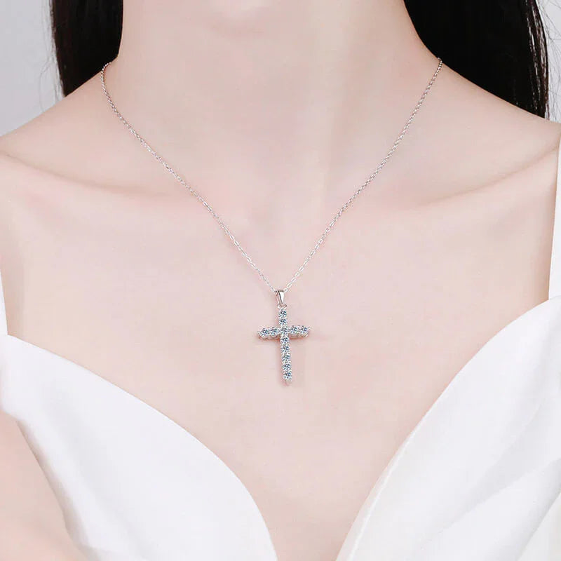 Solarii Moissanite Round Cut Cross 925 Sterling Sliver Necklace