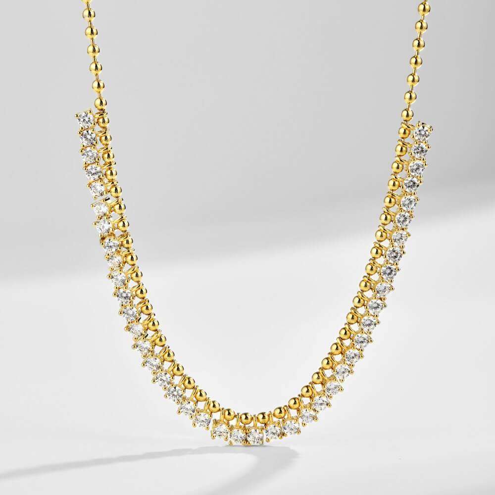 Double Layer Round Cut Necklace in 925 Sterling Silver