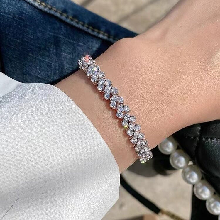 Solarii Moissanite 6.8ct Round Cut 925 Sterling Silver Bracelet