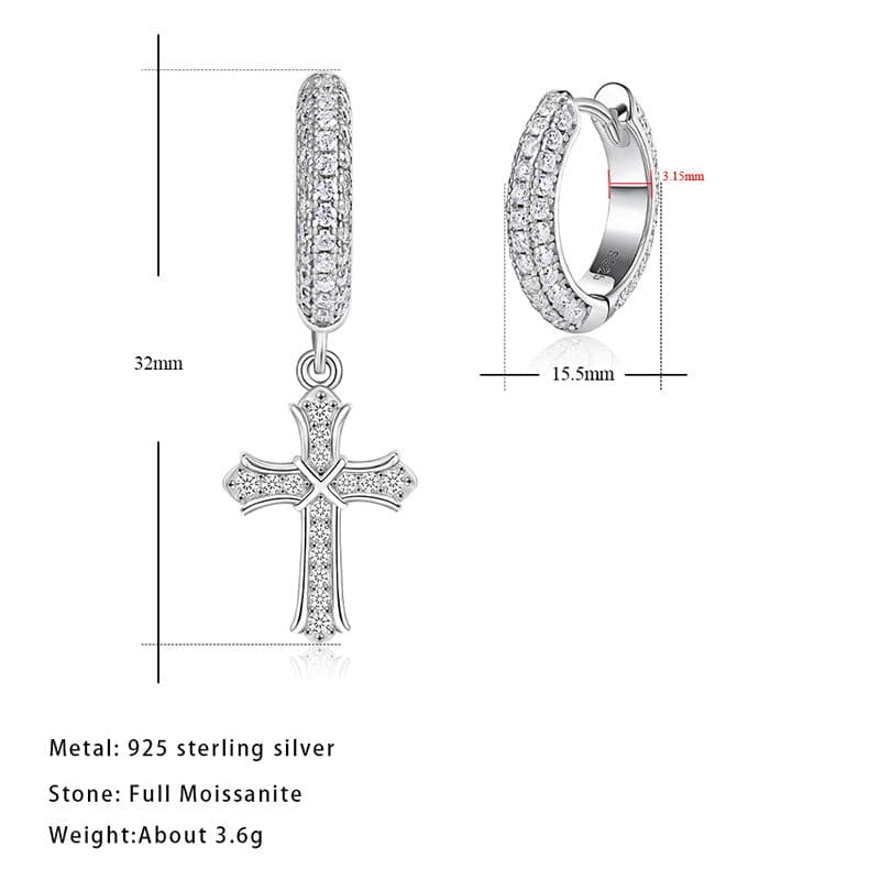 Solarii Moissanite Round Cut 925 Sterling Silver Asymmetrical Cross Design Earrings