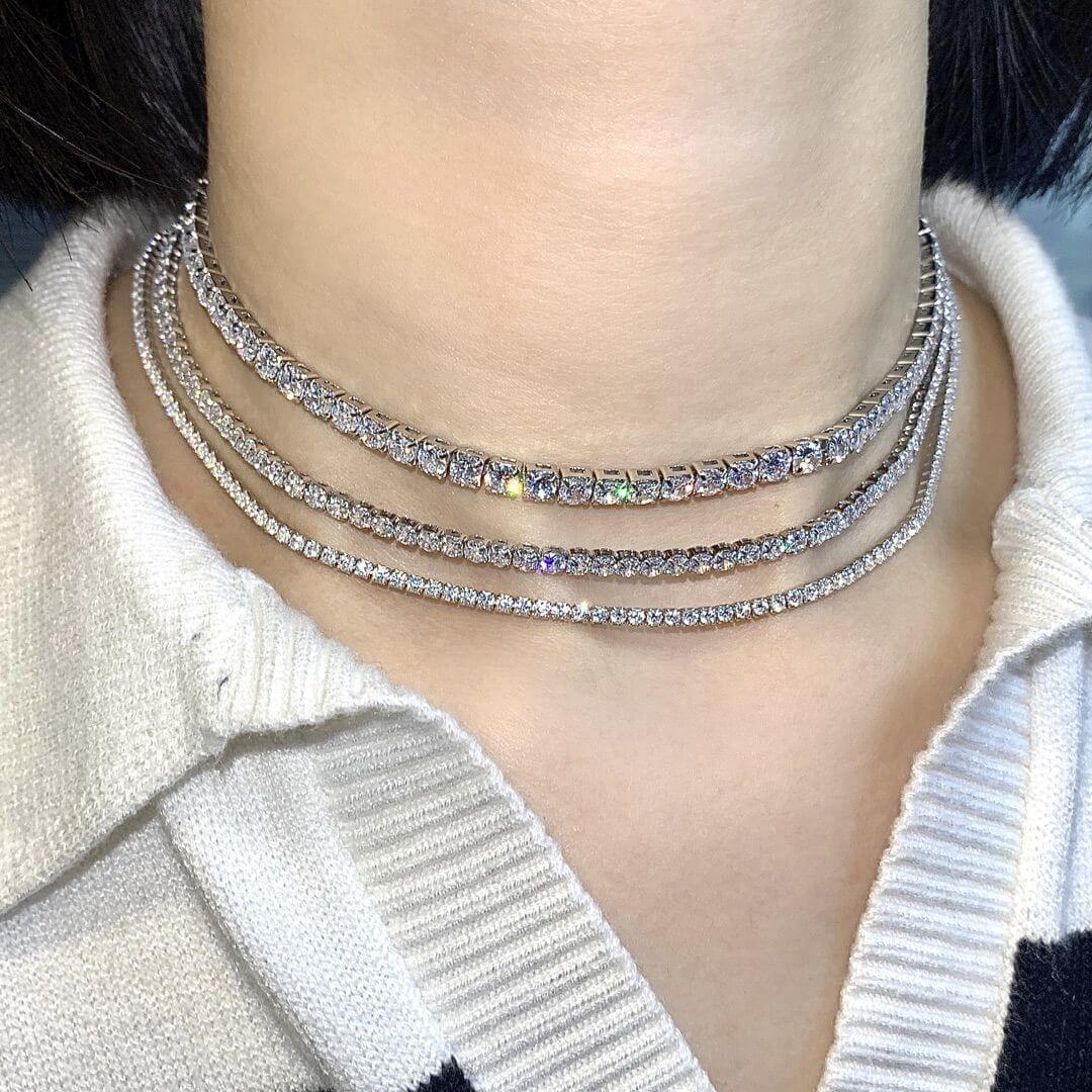 Classic Round Cut Tennis Sterling Silver Necklace