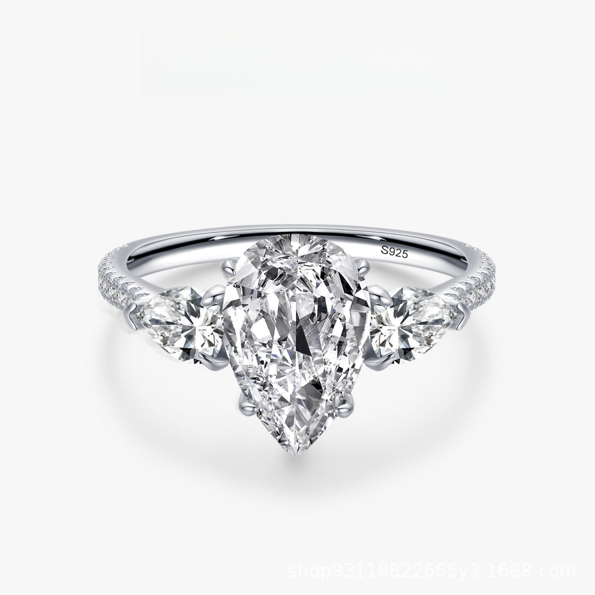 Glamorous 925 Sterling Silver 5.0ct Pear Cut Engagement Ring