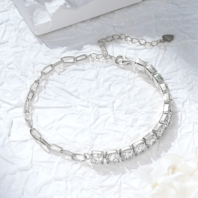 Round Cut Moissanite Bracelet with White Gold and Yellow Gold Plating, 925 Sterling Silver