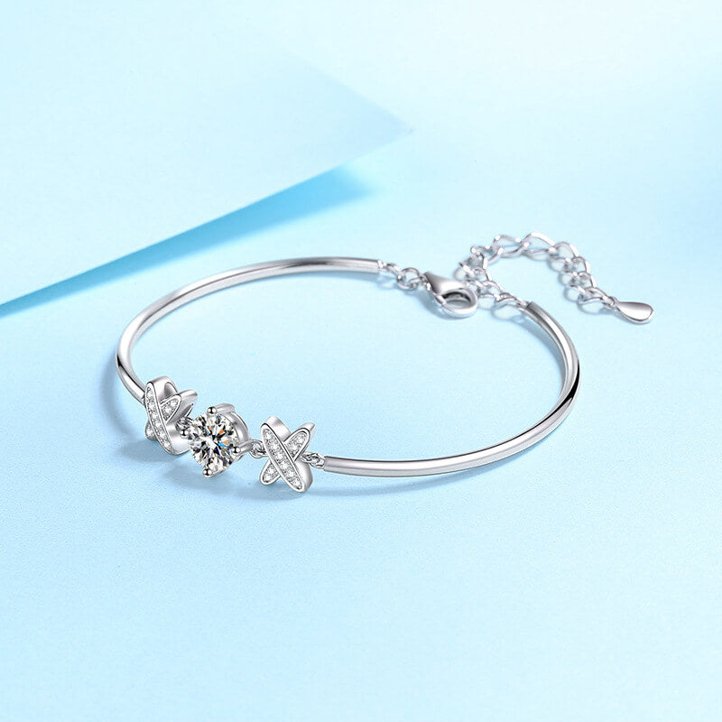 Gorgeous round cut moissanite bracelet, rhodium plated, 925 sterling silver