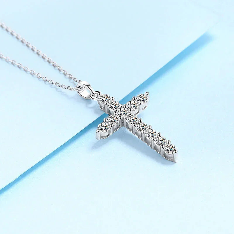 Solarii Moissanite Round Cut Cross 925 Sterling Sliver Necklace