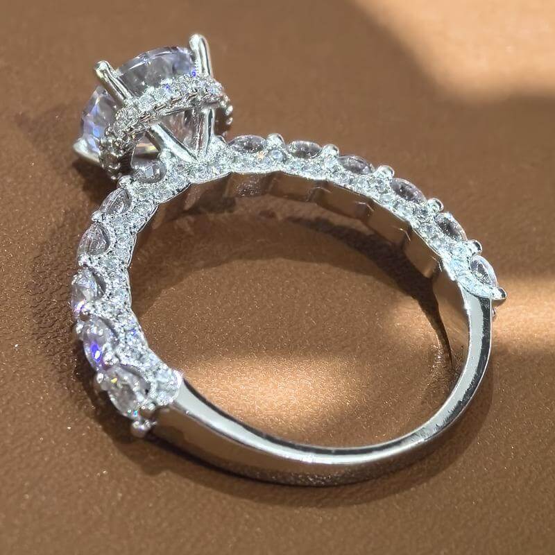 Solarii Moissanite 3.0ct Round Cut 925 Sterling Silver Engagement Ring