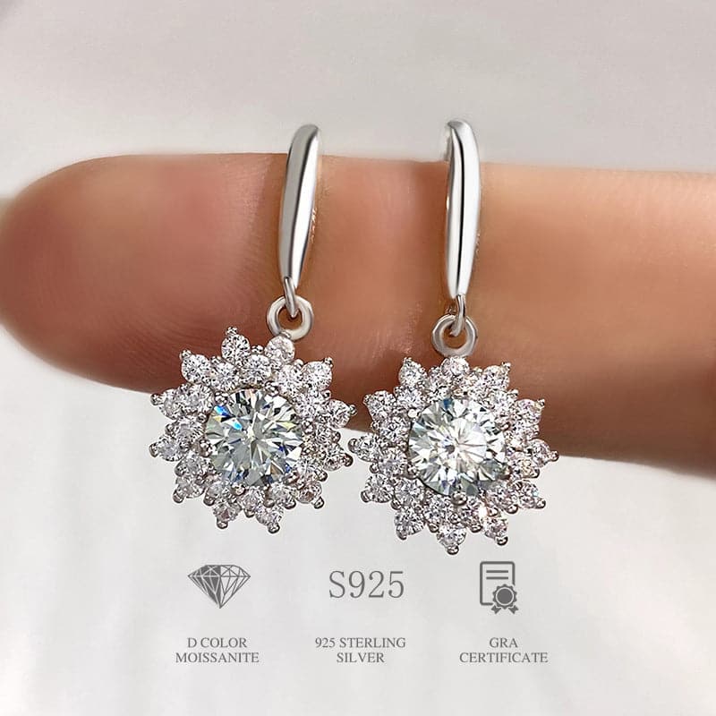 Solarii Moissanite Round Cut 925 Sterling Silver Sunflower Design 0.5ct*2P Earrings