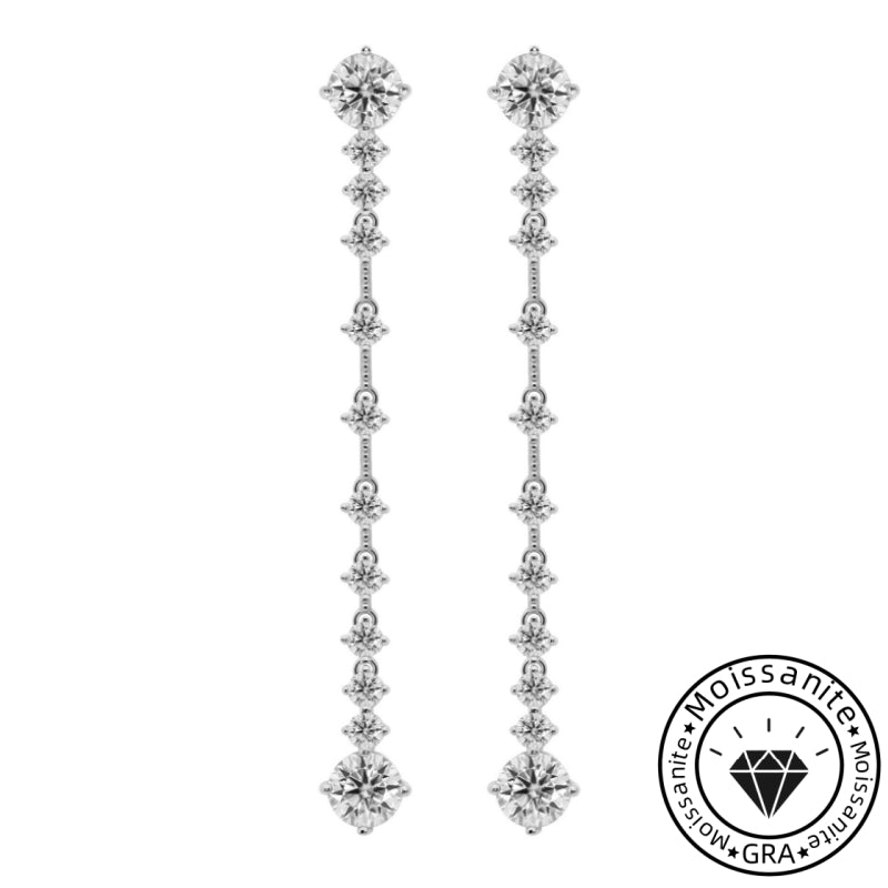 Solarii Moissanite Round Cut 925 Sterling Silver Drop Earrings