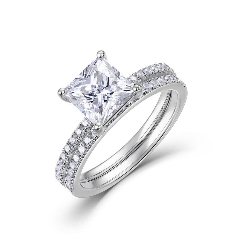 Solarii Moissanite 1.81ct Princess Cut 925 Sterling Silver Wedding Ring Set