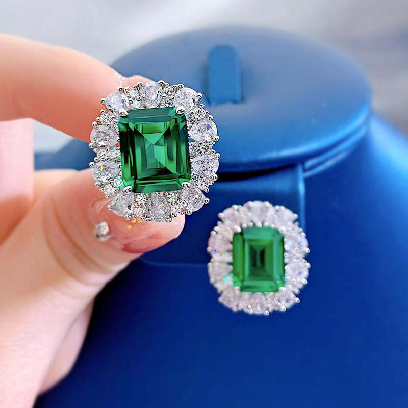 Vintage Emerald Cut Emerald Stone 925 Sterling Silver Earrings