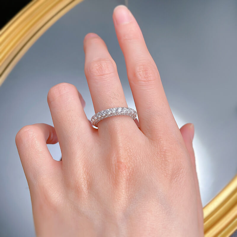 Luxurious Pave Round Cut 925 Sterling Silver Wedding Band