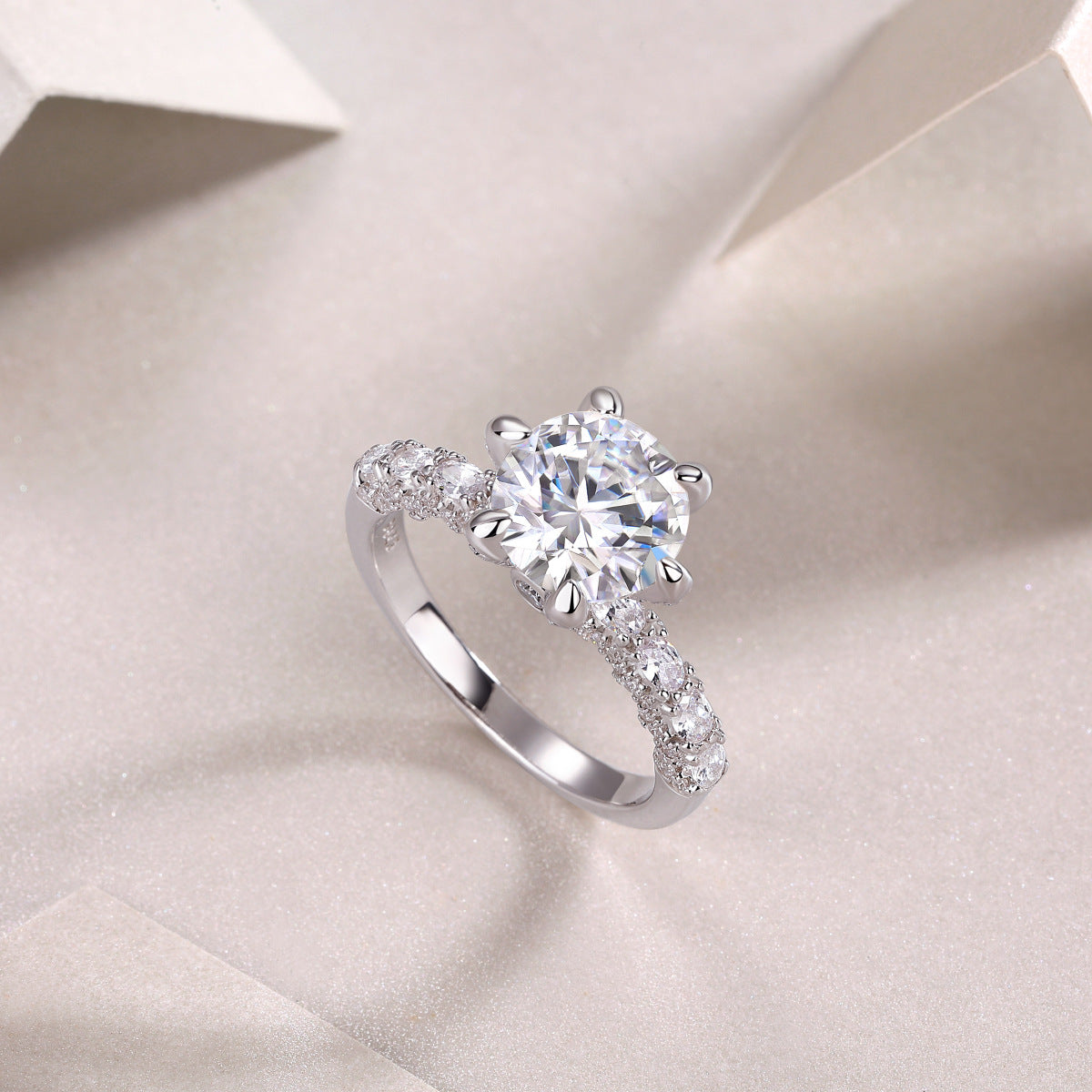 Solarii Moissanite Round Cut 925 Sterling Silver Engagement Ring