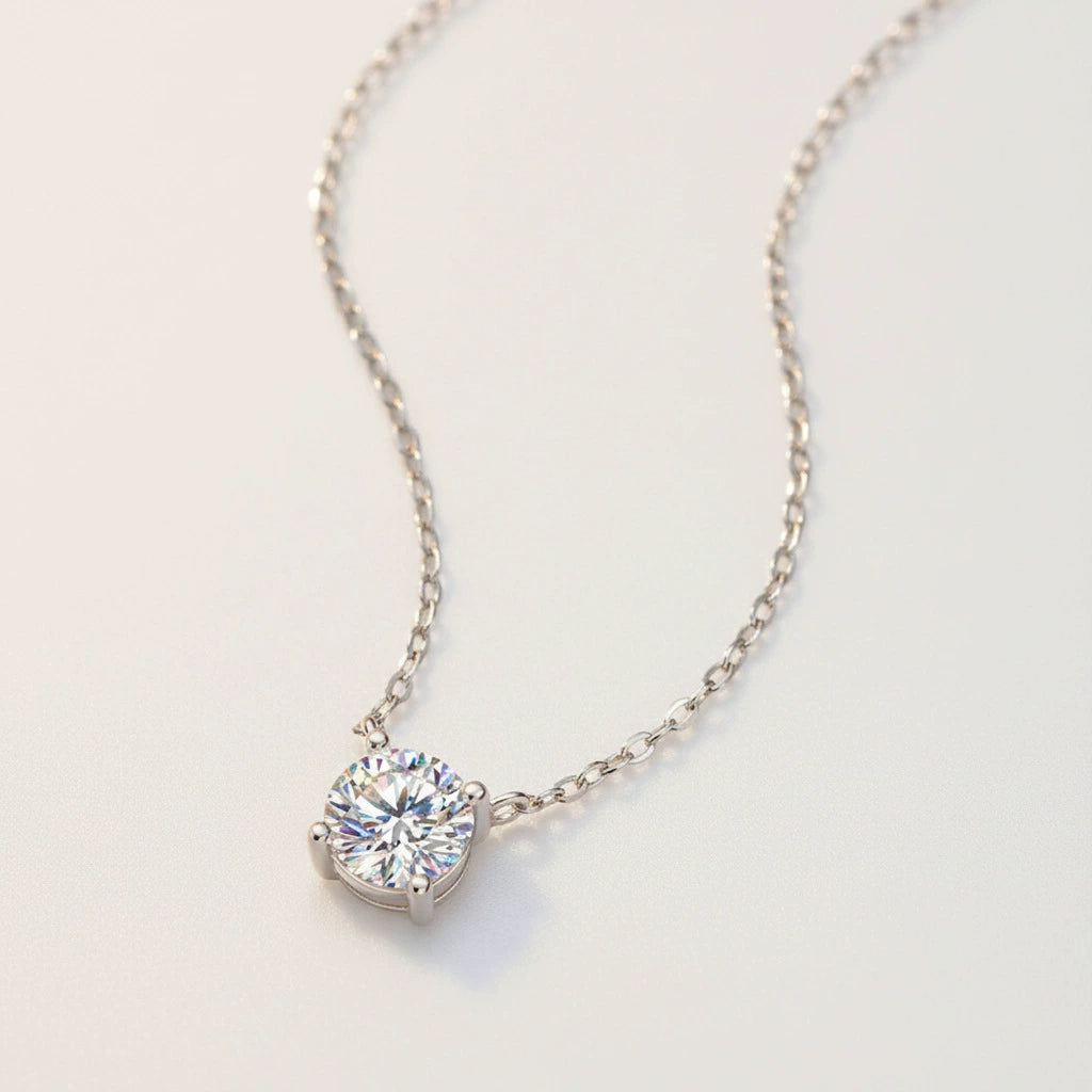 1.0ct Round Moissanite Solitaire Necklace