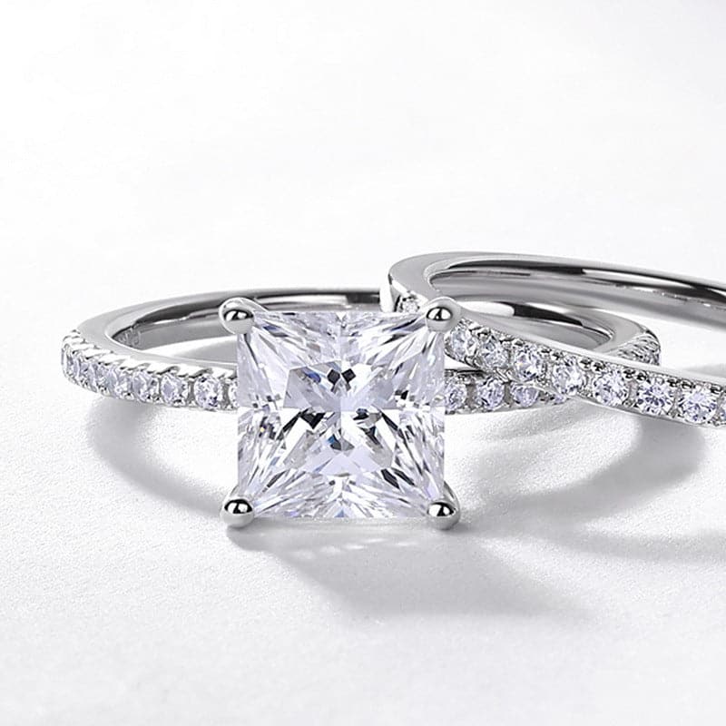 Solarii Moissanite 1.81ct Princess Cut 925 Sterling Silver Wedding Ring Set