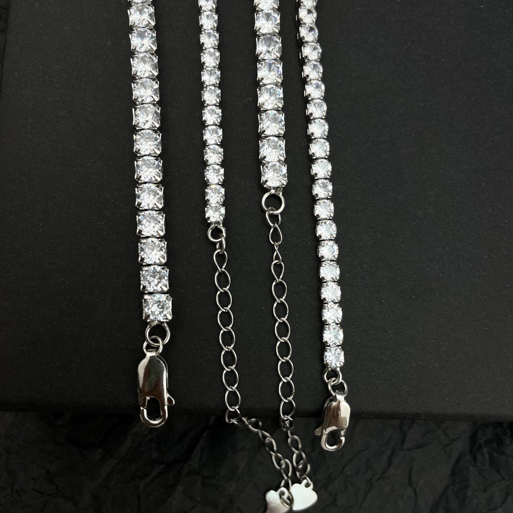 Classic Round Cut Tennis Sterling Silver Necklace