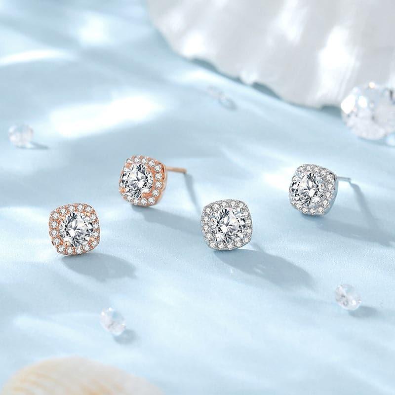 Solarii Moissanite Round Cut Halo 925 Sterling Silver Stud Earrings