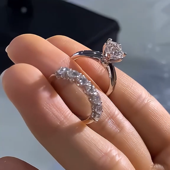 Solarii Moissanite 2.0ct Round Cut 925 Sterling Silver Wedding Ring Set