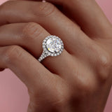 Effervescent Solarii Moissanite 2.0ct Round Cut 925 Sterling Silver Halo Design Engagement Ring