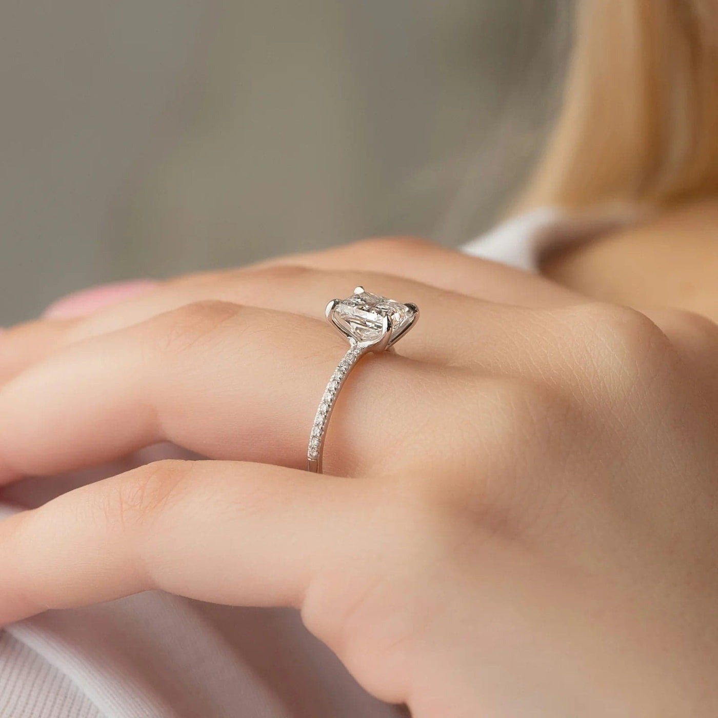 Solarii Moissanite Princess Cut 925 Sterling Sliver Engagement Ring